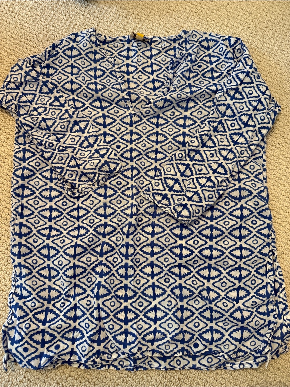 Roberta Roller Rabbit Blue and White Geometric Long Sleeve Shirt